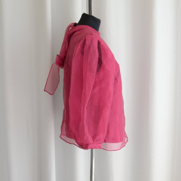 Pink Organza Semi Sheer Puff Sleeve CeCe Top Sz S - Picture 3 of 9